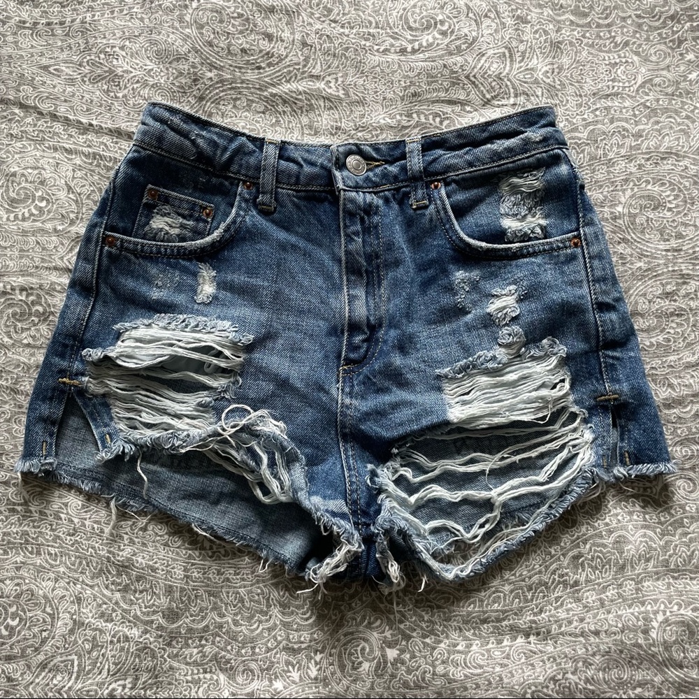 Topshop Moto Mom Distressed Jean Shorts
